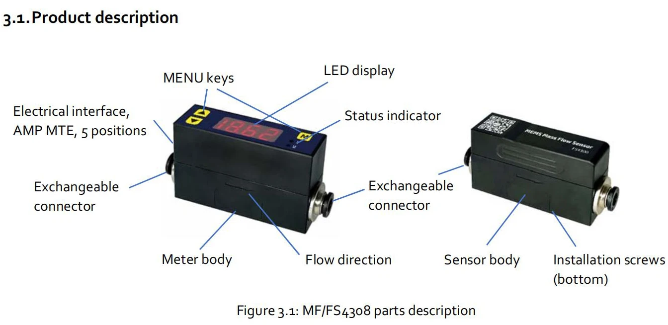 Argon-Durchflussmesser FS4308H Mini-Gas-Luft-Durchflusssensor 0-200SLPM Klemmverbindungsbereich – Detail 2