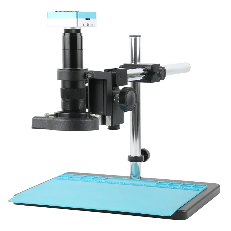 50mm Focusing Zoom Monocular Video Microscope Multi Axis Adjustable Boom Table Working Stand Holder Support For HDMI USB Camera