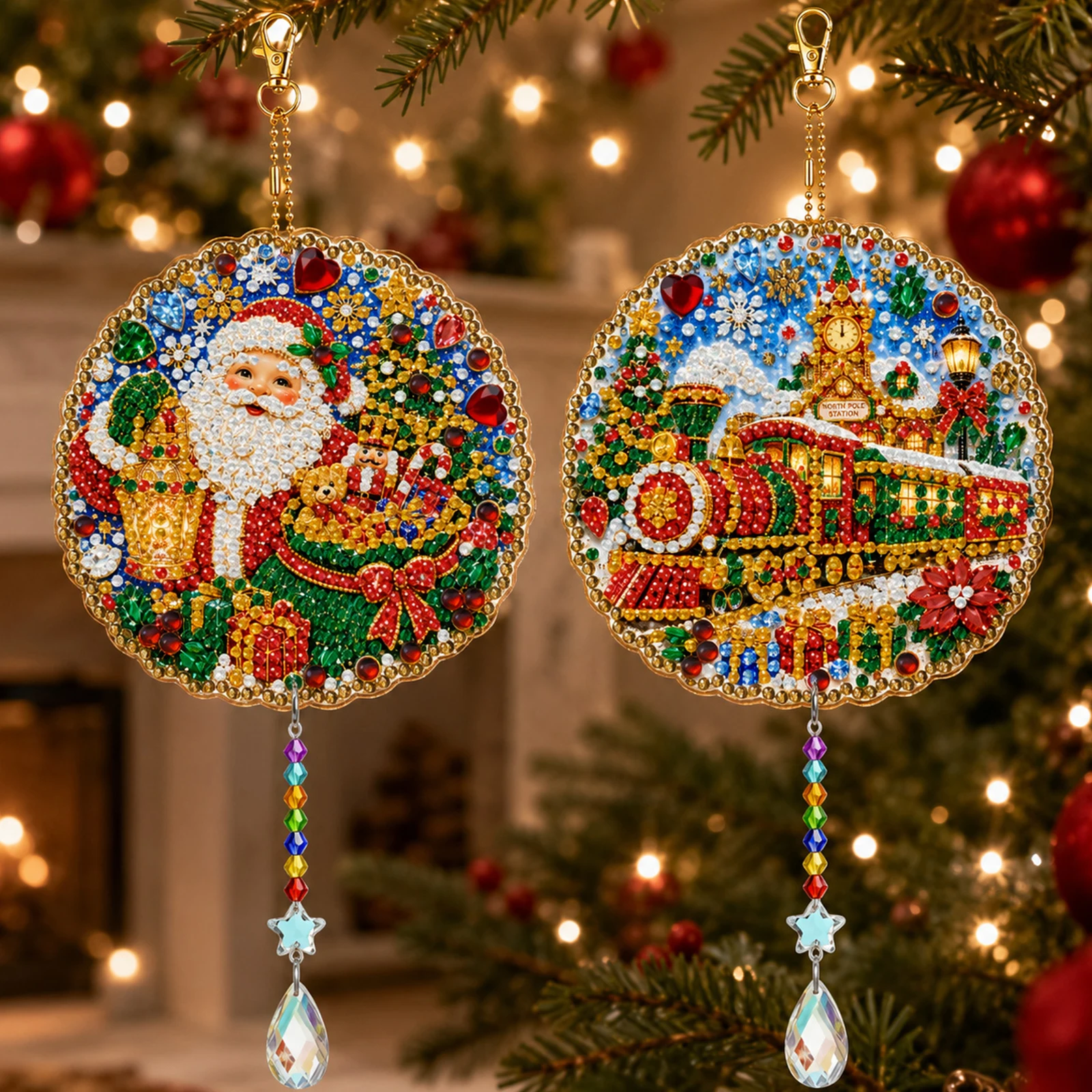 DIY Diamond Painting 5D Acrylic Crystal Light Catcher Wind Chime Double-Sided Pendant Window Ornament 2pcs Set