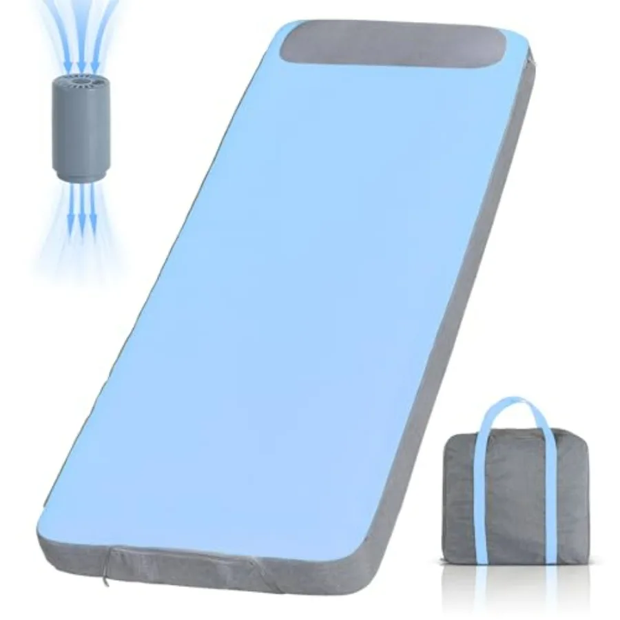 

Sleeping Pad for 4-season camping, self-inflating foam core with electric pump, 5.5-inch thick blue mattress pad with built-in