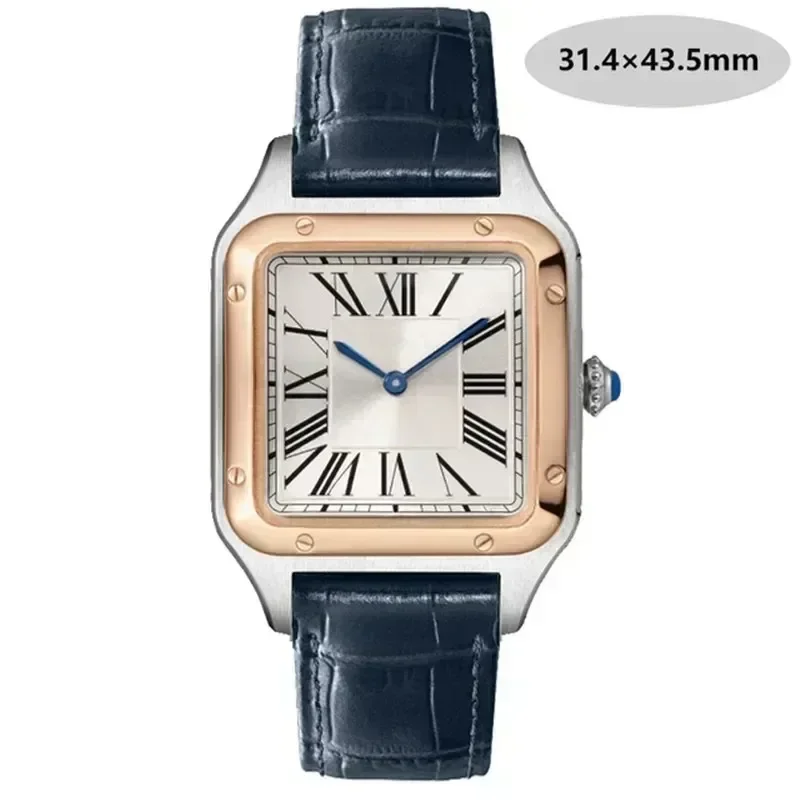 Men's Santos Luxury High Quality Lovers Quartz Watch Mens Women Fashion Square Leather Men Gold White Sapphire Wristwatch