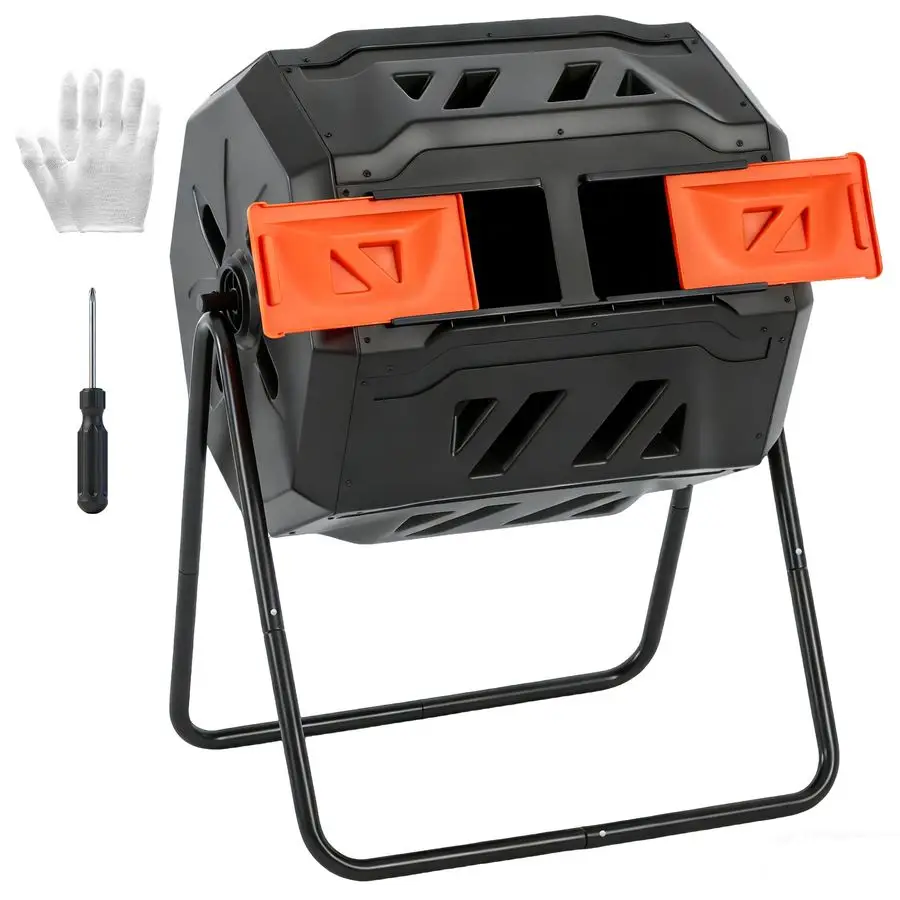 

Уличный компостер на 43 галлона, двухкамерный вращающийся компостер-тумблер для улицы с перчатками, эффективный компостер с вращением на 360° для сада