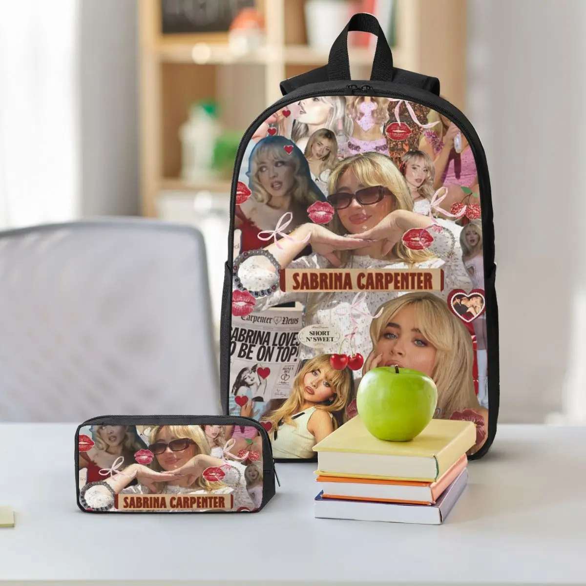 S-Sabrina Carpenter Album Singer Backpack Boys Girls BookBag School Bag Shoulder Bags 3ps Insulated Lunch Bag Pencil Case
