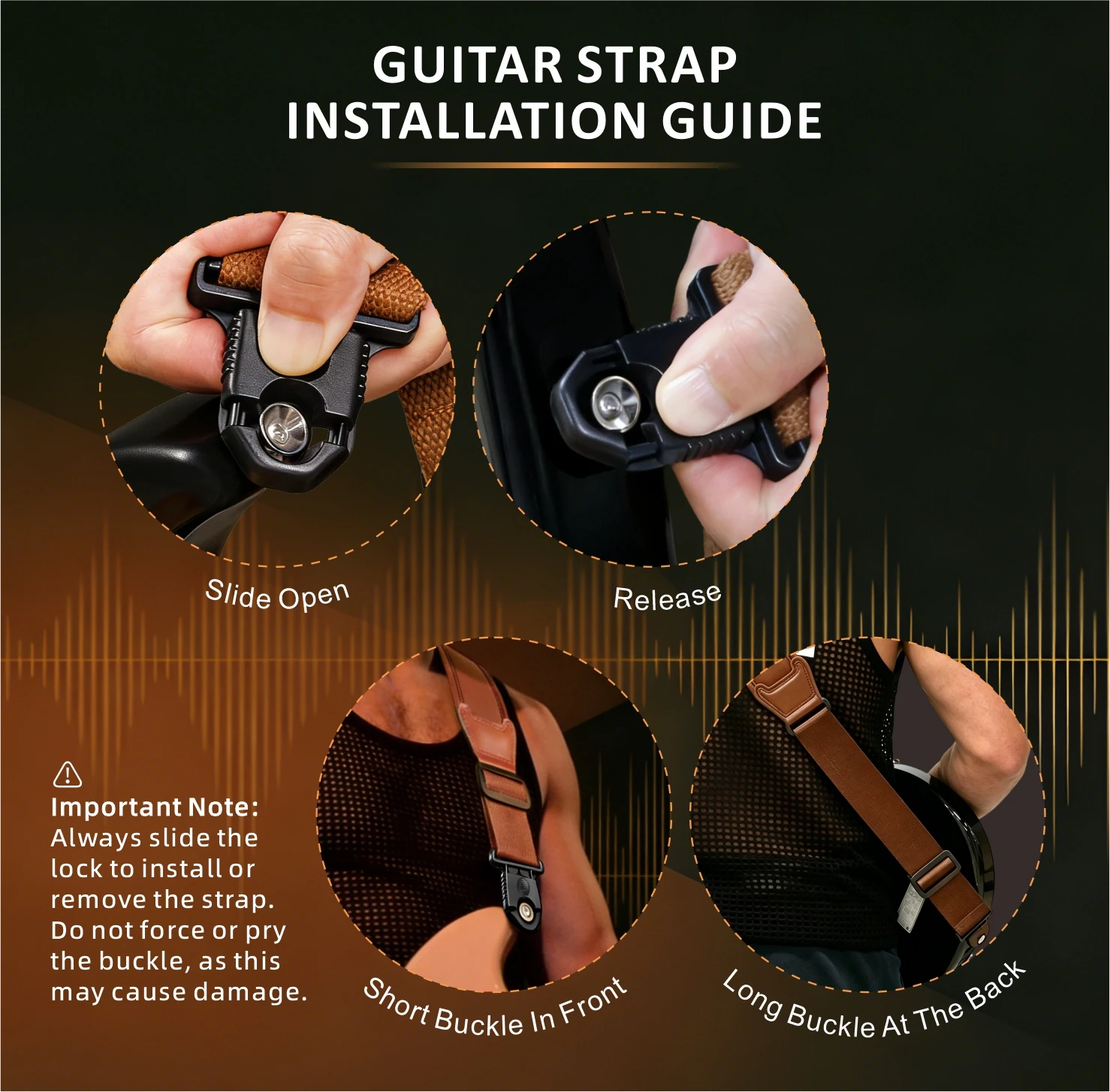 Auto-Lock Gitarrengurt, Verstellbare Gurte mit Verdicktem Polster für Akustik- und E-Gitarren/ Bassgitarrengurt – Detail 3