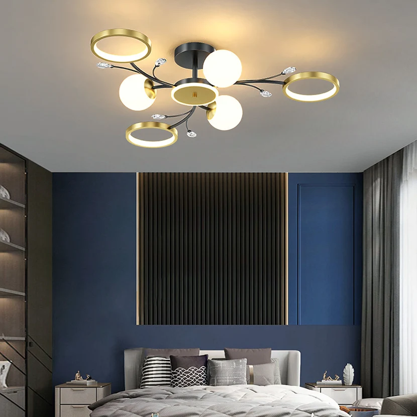 SANDYHA 2022 New Ceiling Lamp Stars Glass Ball Crystal Chandelier for Living Dining Bedroom Home Decor Pendant Lighting Fixtures