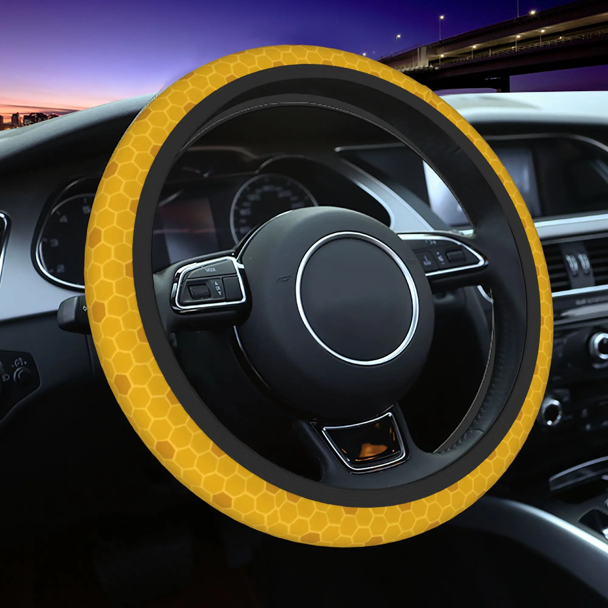 

Honeycomb Car Steering Wheel Cover 37-38 Universal Bee Steering Wheel Protective Cover Elastische Car-styling Car Accessories