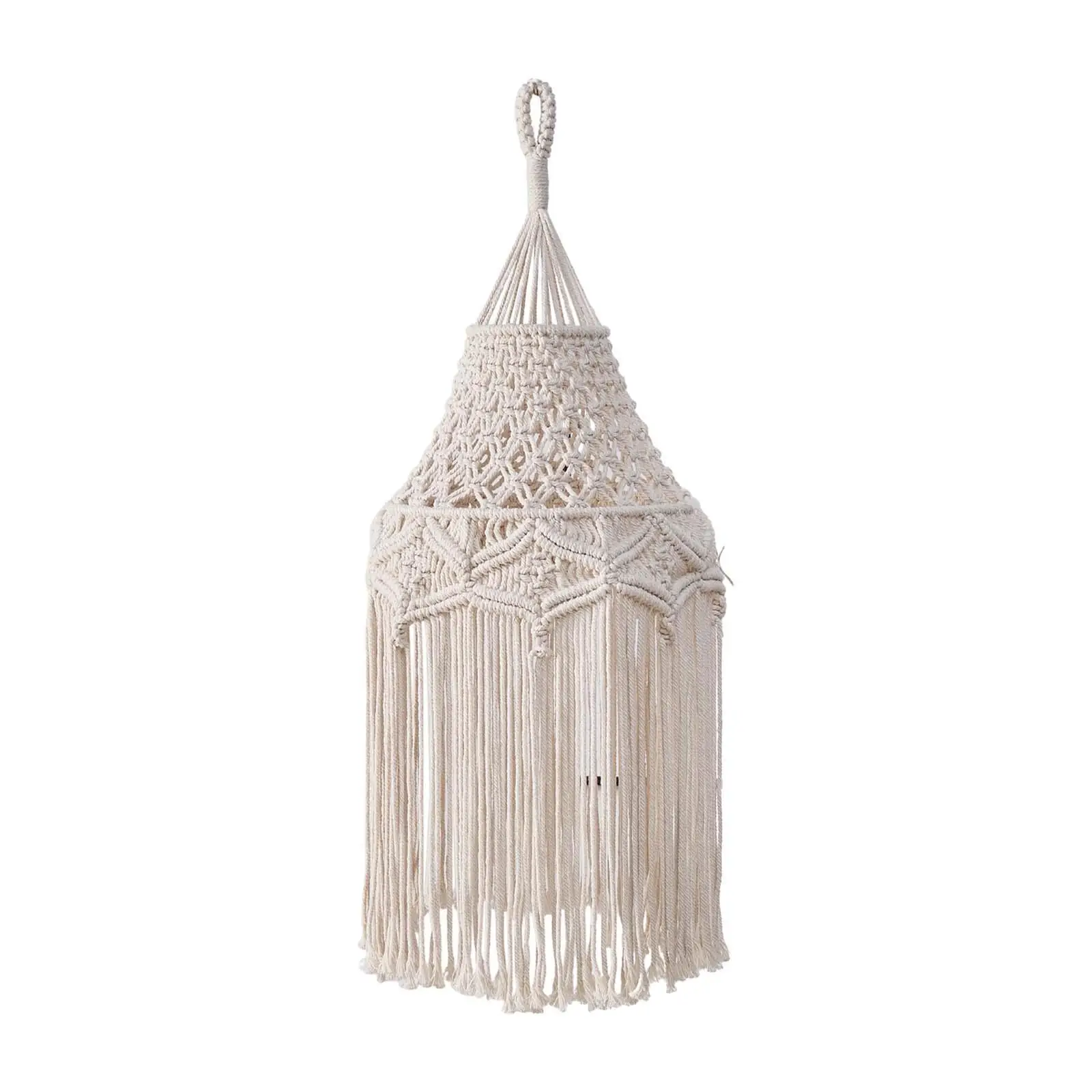 Boho Hanging Macrame Lamp Shade Replacement for Pendant Light Beige Cotton Lampshade Living Room Decor