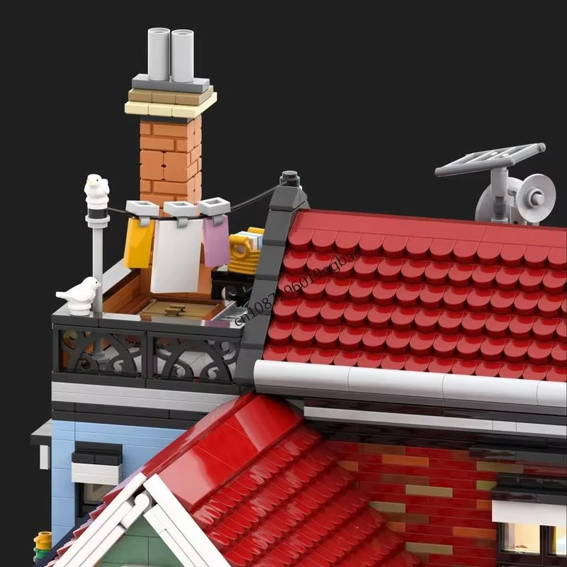 โมเดลบ้านแถวแบบโมดูลาร์ MOC พร้อมร้านขายเครื่องประดับและร้านแพนเค้ก ของเล่นตัวต่อประกอบเอง ของขวัญสำหรับเด็ก