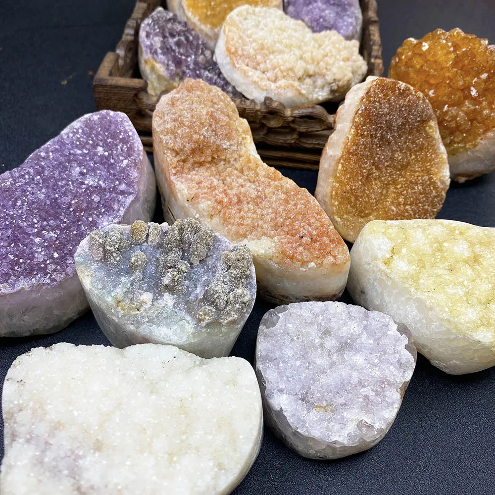 Natural Colorful Amethyst Citrine Jingzhen Cluster Mineral Specimen Healing Energy DesktopHome Decor