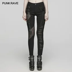 PUNK RAVE-Pantalon asymétrique pour femme, style punk, coupe slim, irrégulier, noir, printemps/automne