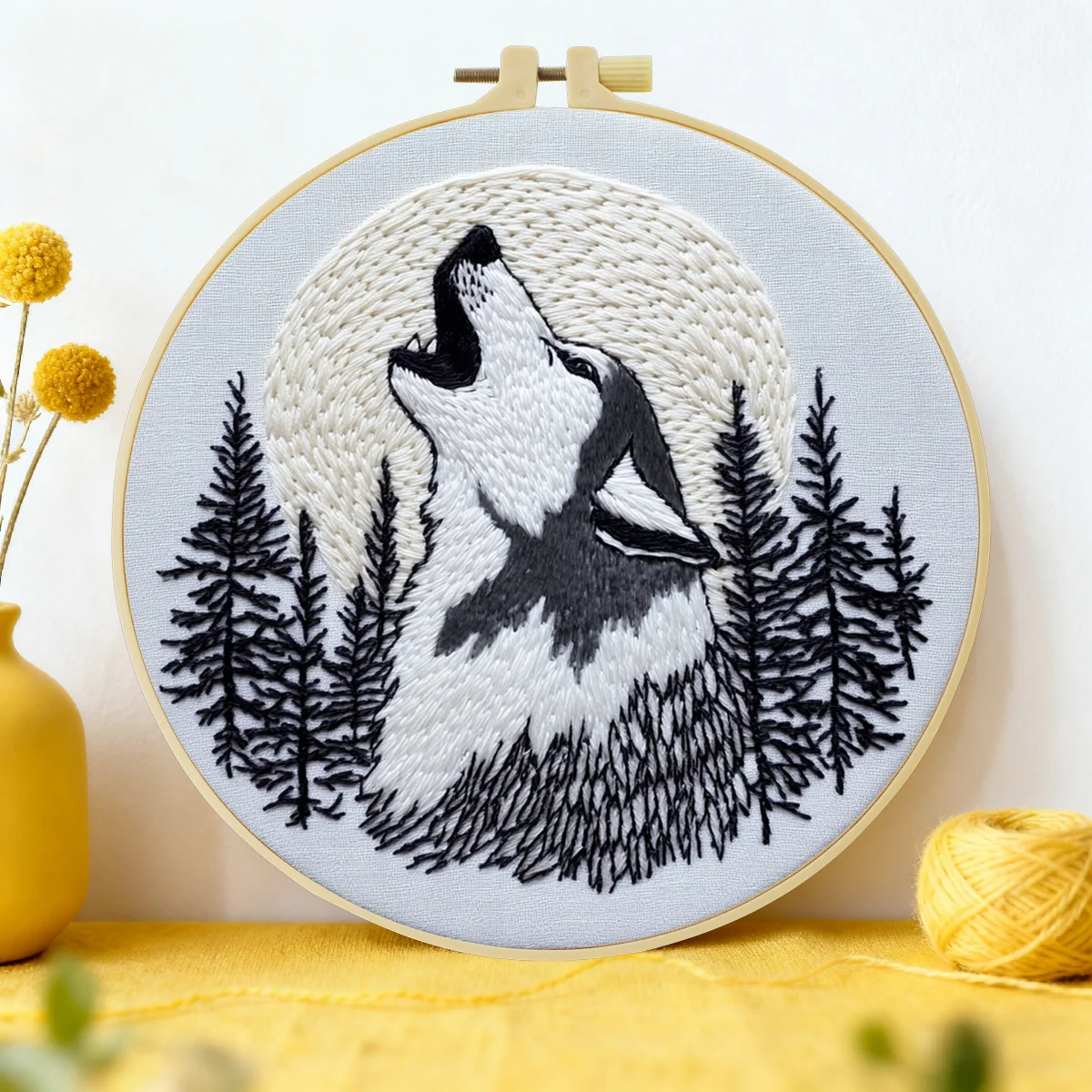 1 Stück 20X20CM/15X15CM 7,87/6,3 Zoll Der Wolf Taschen-Stickerei-Starter-Kit DIY-Kit DIY-Stickerei-Set Handarbeits-Set für Anfänger – Detail 2