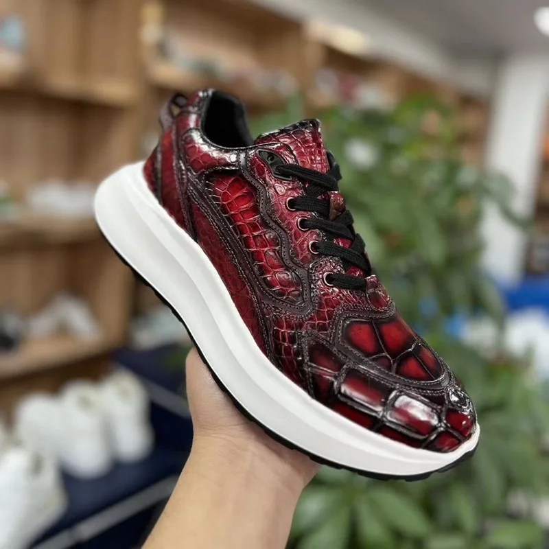 Men's Sports For Casual Versatility Crocodile Real Belly Polished Walking Men Shoes кроссовки мужские мужская повседневная обувь