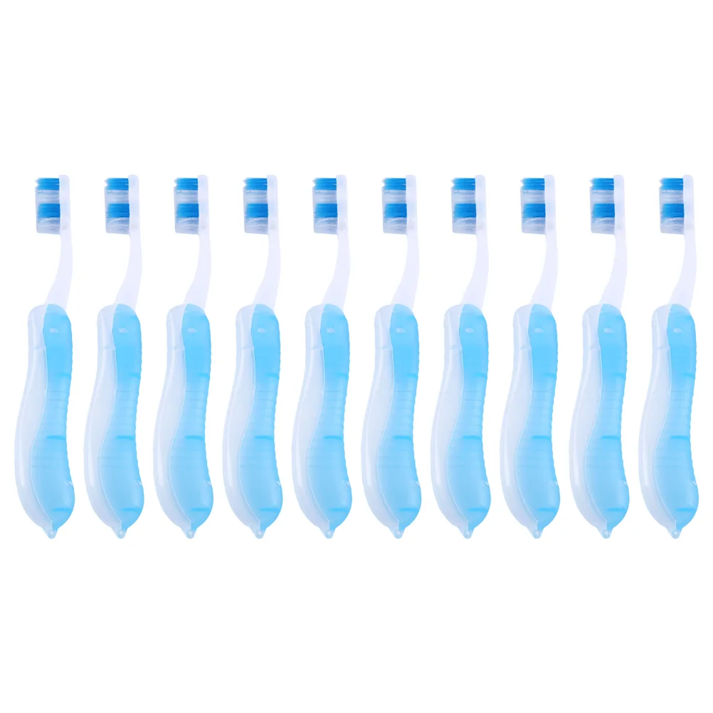 10 Pcs Splash-proof Toothbrush Camping Toothbrushes Blue Travel Bristle Ergonomic Handle