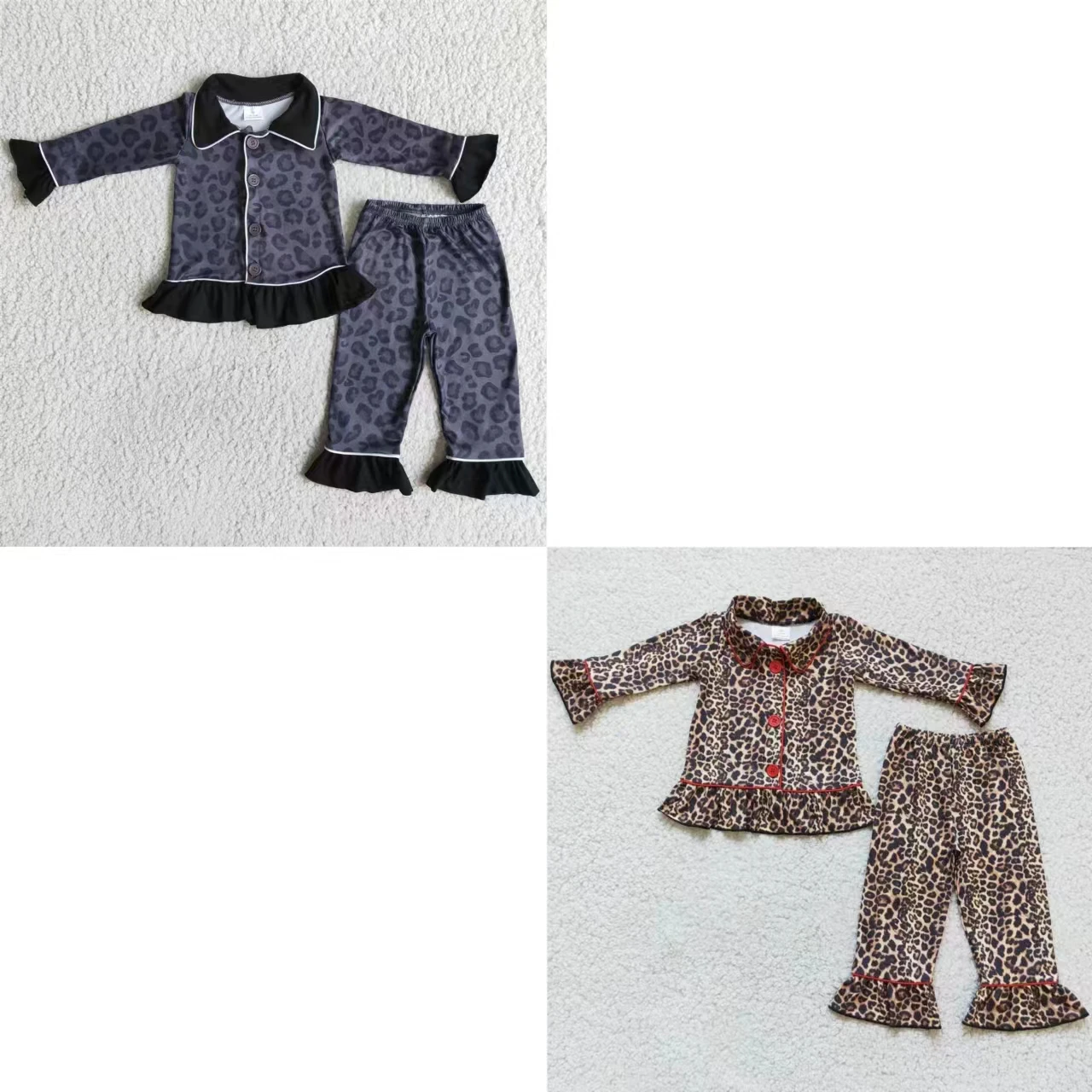 

Wholesale Baby Girl Leopard Sleepwear Children Long Sleeves Button Down Tops Set Pants Kids Outfit Infant Pajamas Nightclothes