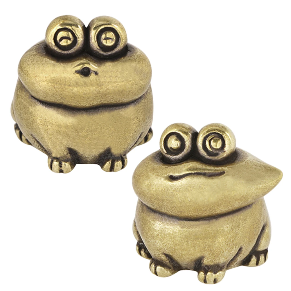 

2 Pcs Brass Frog Figurine Vintage Mini Animal Statue Desktop Decorative Item Handcrafted Quality Small Brass Frogs