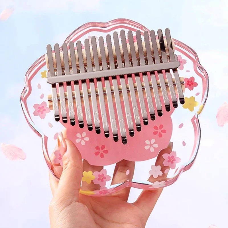 Acrylic Transparent Kalimba Beginner Chromatic Kalimba Creative Cherry Blossoms Professional Thumbs Piano Musical Keyboard Gifts