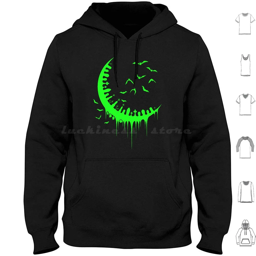 Haunted Moon Hoodie Cotton Long Sleeve Gothic Gothic Moon Graveyard Cemetery Moon Crescent Moon Bats Bats Flying