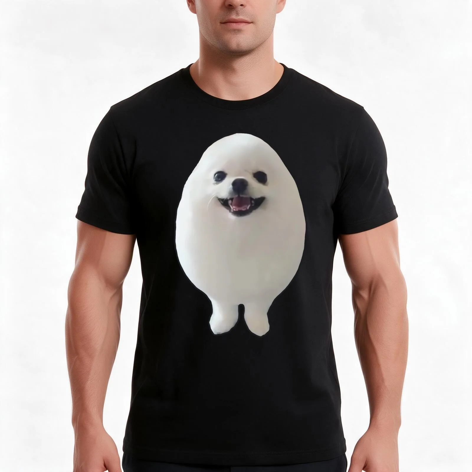 Funny EGGDOG Meme (Egg Dog White Pomeranian HQ) T-Shirt, Summer Casual Cotton Tee, Oversized Streetwear Tops, Unisex Men Women
