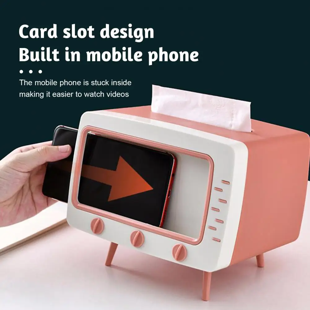 Napkin Holder TV Shaped Tissue Smartphone Holder Napkin Dispenser Phone Rack Box Kawaii Desktop TV Tissue Box Case Paper Tray