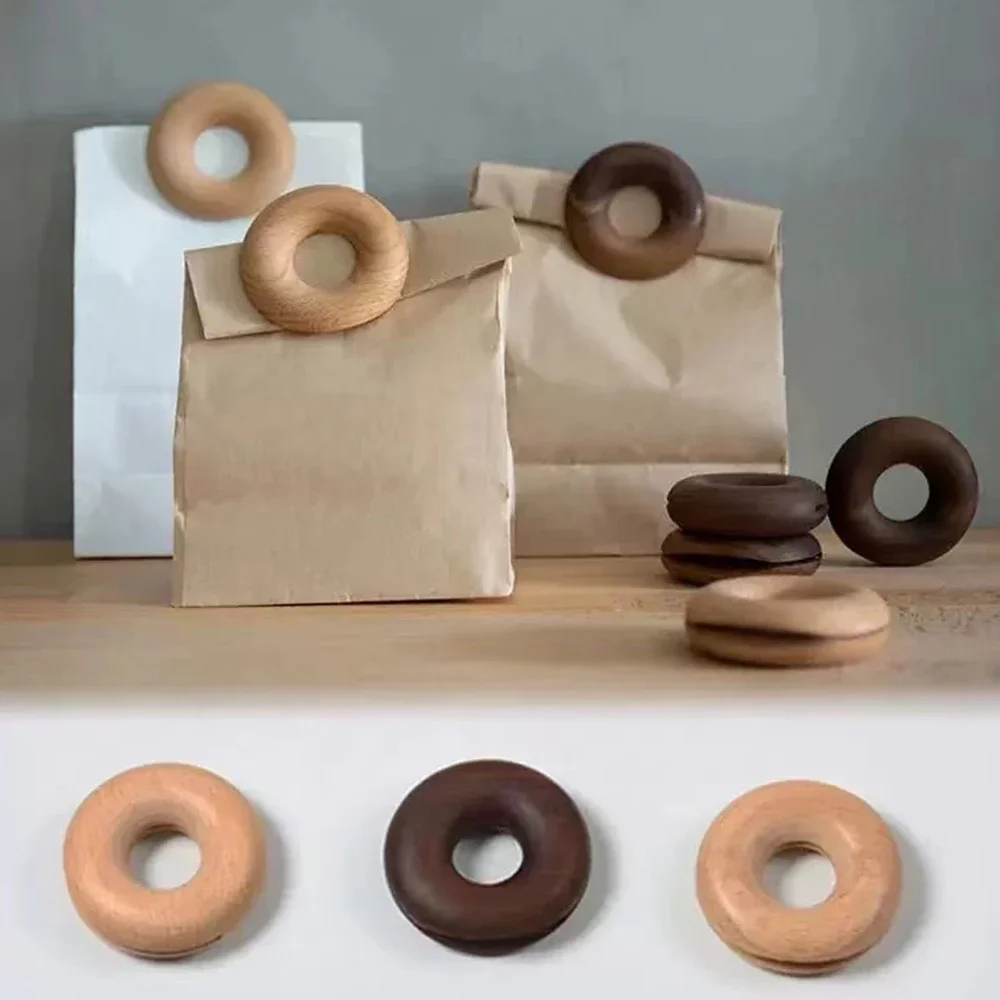 

Wooden Sealer Snack Fresh Food Bag Clips Kitchen Tool Accessories Donut Shape Sealing Clamp Kitchen Food Clips Clip bag Snacks
