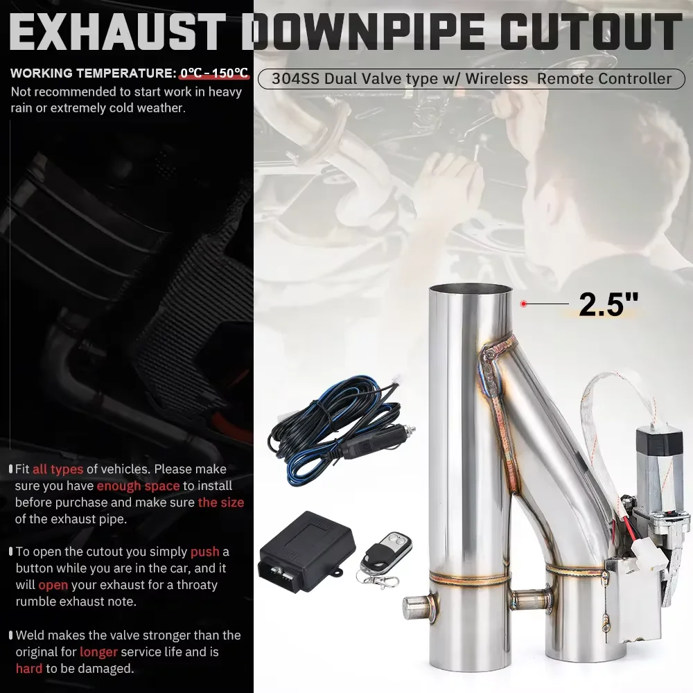 Universal Double Valve Electric Exhaust Cut out Kit with Wireless Remote Control - Exhaust Pipe Muffler for Car Customization