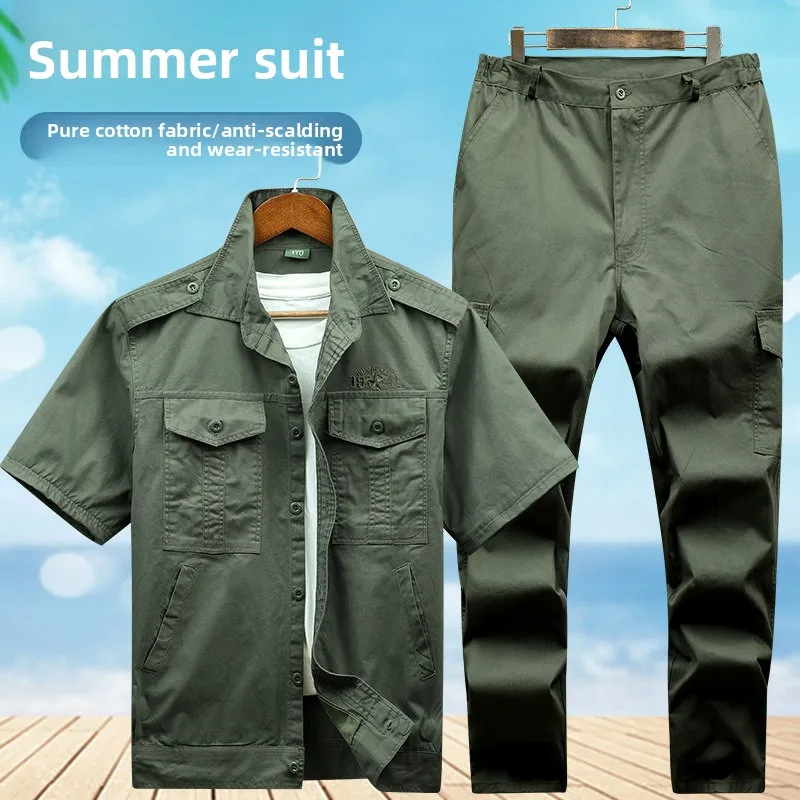 

Men's Summer Thin Pure Cotton Workwear ort Sve Breathable Wear Resistant Labor Protection Suit Casual Comfortable orm