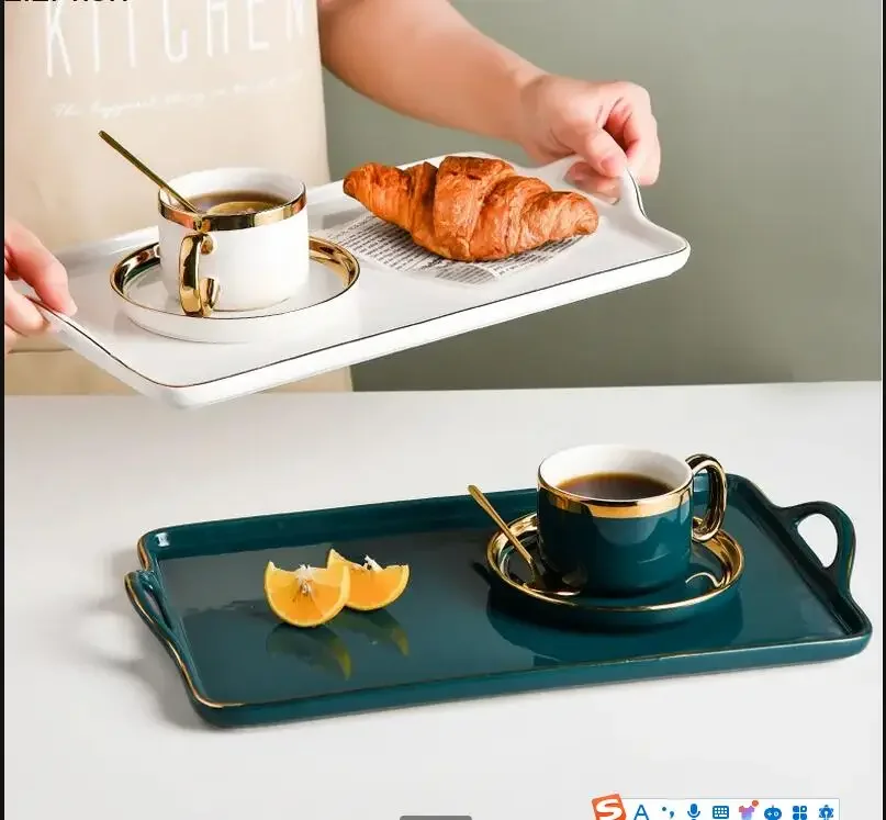 

Phnom Penh Ceramic Tray Rectangular storage trays tea Household teacup drain desktop Grocery Organize Disk