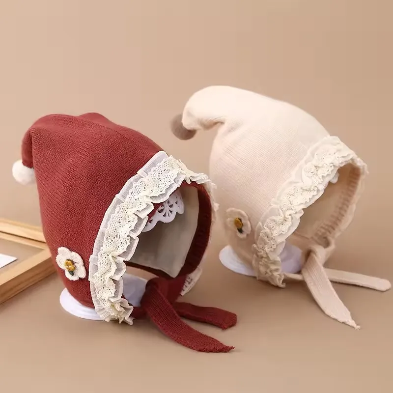 

2025 милая детская шапка, зимняя теплая вязаная шапка для защиты ушей для маленьких девочек и мальчиков, детские ветрозащитные шапки с цветочным принтом