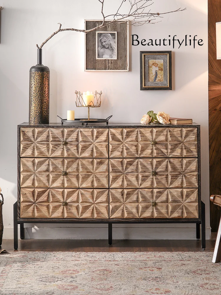 

Medieval style bucket cabinet retro solid wood against the wall living room dining side storage sofa wall opposite the door desi