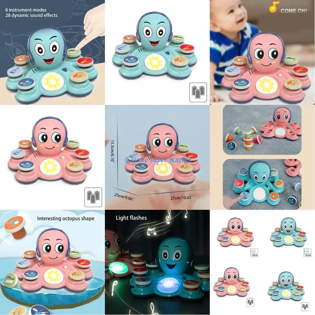 

090B Drum Toy Game Board for Baby Fine Motor Skill Training Electric Cartoon Octopus
