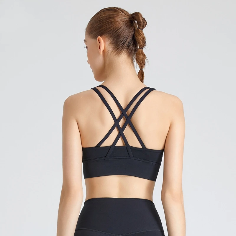 Sport Bra Women Gym Workout Top Cross Straps Yoga Clothes Crop Vest High Impact Fitness Bralette Push Up Running Tight Underwear