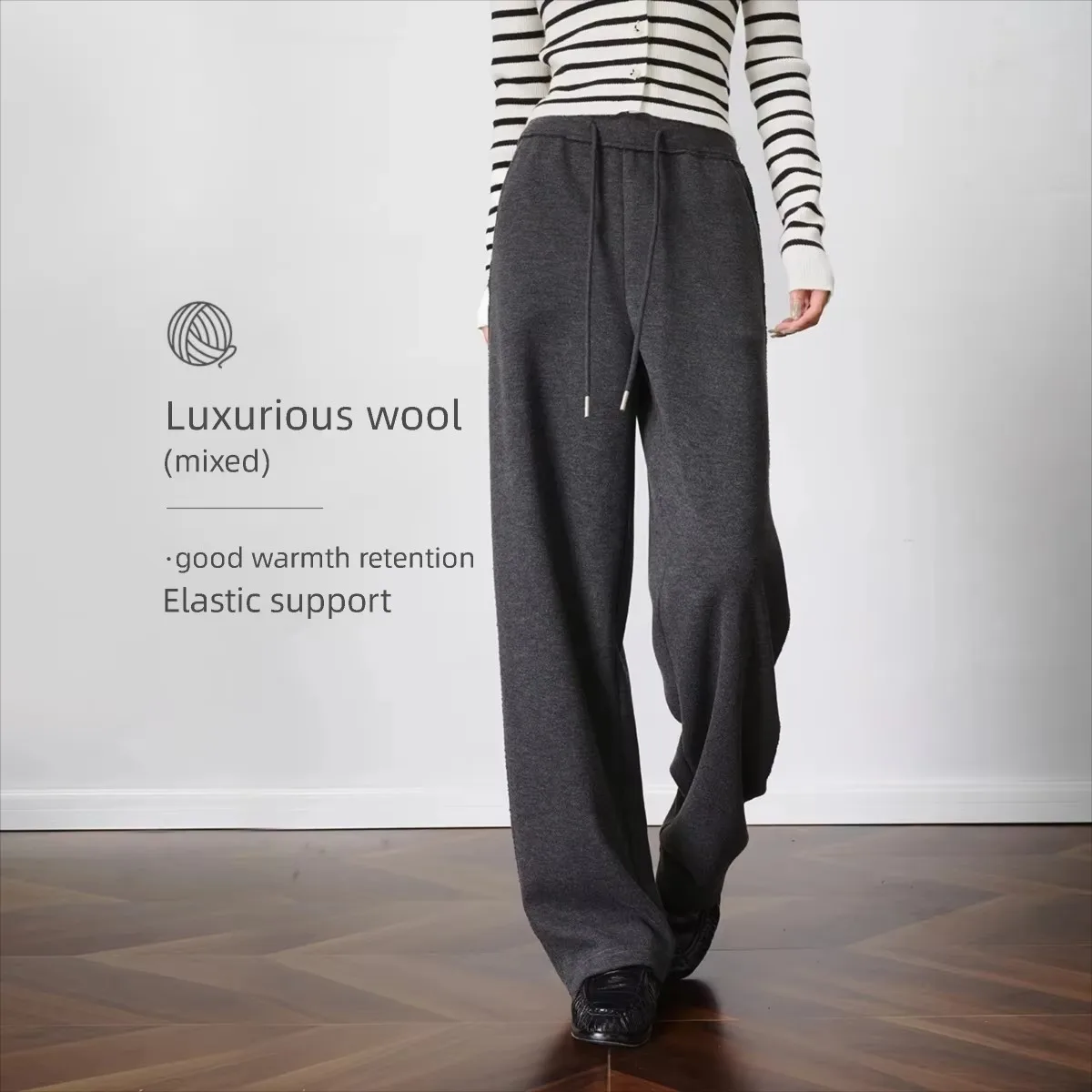 OLrain Women's Curved Cut Long Pants 2026 New Autumn Elastic Waist Relaxed Slim Fit Casual Versatile Ladies Trousers N57QK96860