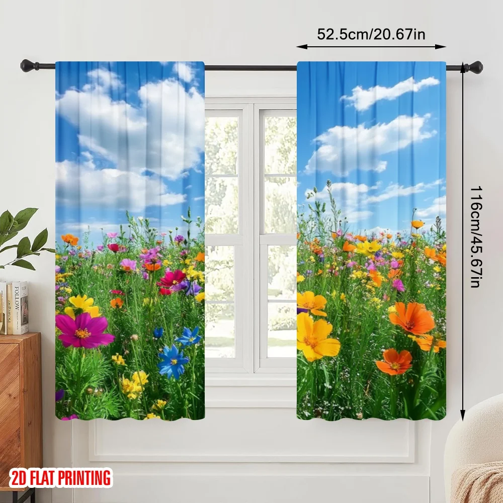 2pcs,2D plane printing Curtains Roller Blinds Blooming Horizon Polyester Woven (without rod) Home Decor Ldeal for Living Room,