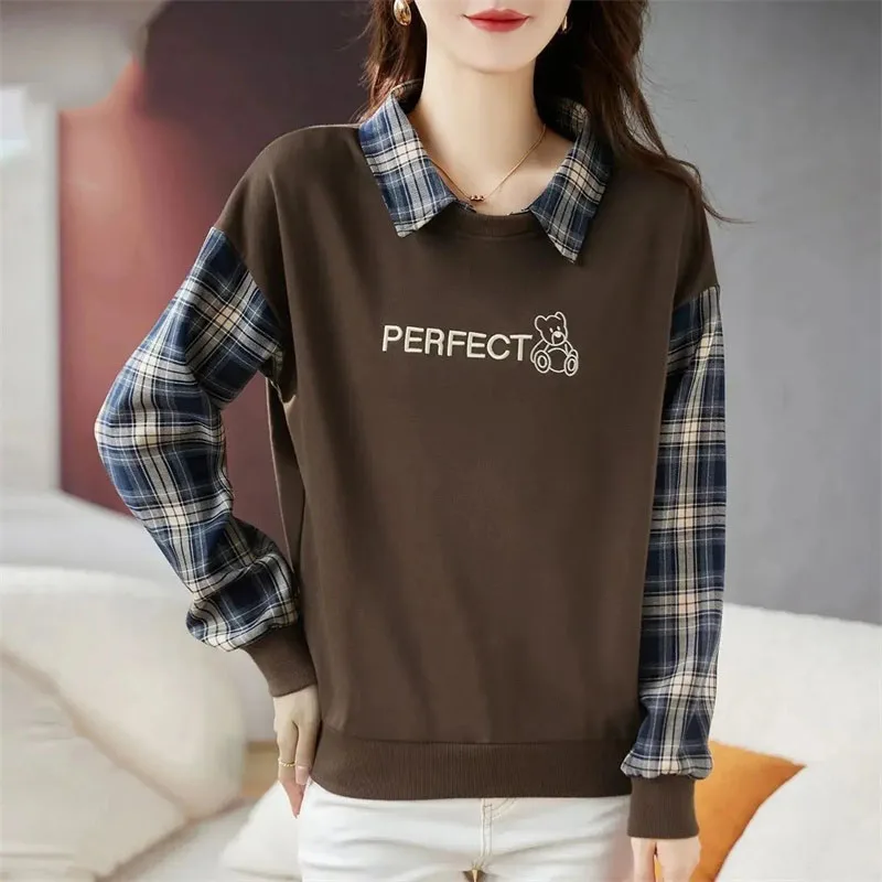 ฤดูใบไม้ผลิฤดูใบไม้ร่วงผู้หญิงขนาดใหญ่ 4XL เสื้อกันหนาวหญิง Patchwork ลายสก๊อตเสื้อกีฬาสุภาพสตรีเกาหลีแขนยาว Hoodies Jacket