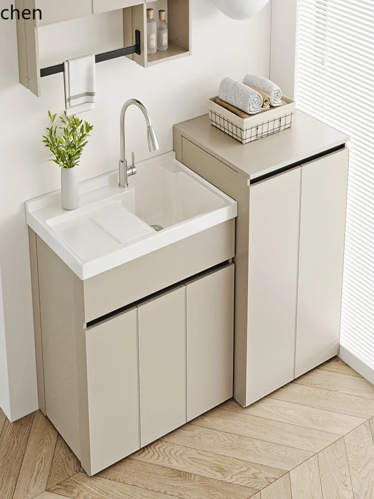 

QZT Aluminum Flip Cover Washing Machine Companion Integrated Cabinet Combination Laundry Sink Basin with Washboard