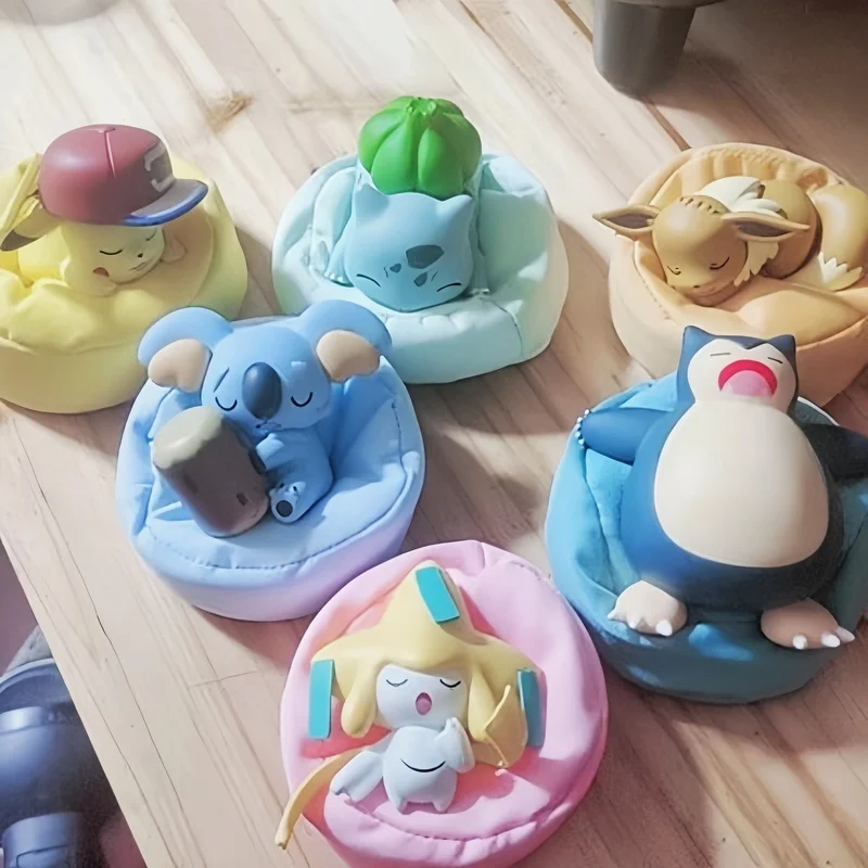 In Stock Kawaii 6 Styles Pokemon Starry Dream Pikachu Bulbasaur Eevee Snorlax Jirachi Komala Sleeping Anime Figures Pvc Toys