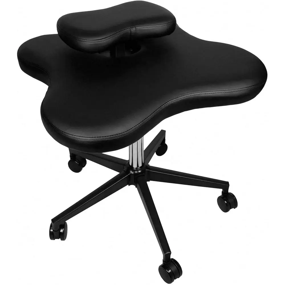 Ergonomic Adjustable Height Kneeling Chair with Leather Knee Cushion for Home and Office (Black)