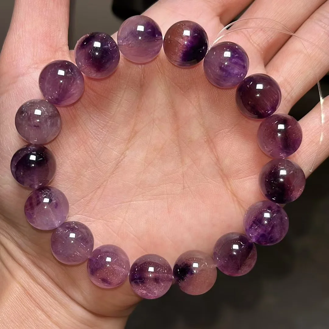 Natural Purple Super Seven 7 Lepidocrocite Quartz Bracelet 12.5mm Clear Beads Stretch Jewelry Rutilated AAAAA