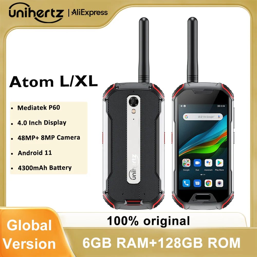 Unihertz Atom L/XL Rugged Waterproof Unlocked Smartphone 6GB 128GB Android Cellphone Walkie-Talkie 8MP 48MP Dual Sim NFC Phones