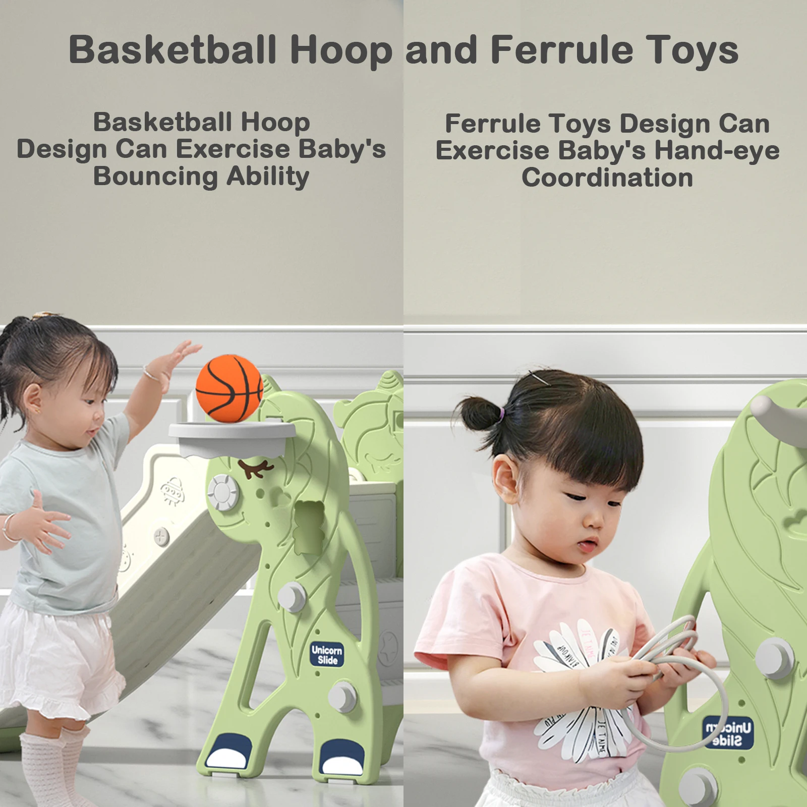 Kids Slide Climber Basketball Stand Foldable Baby Safety Small Happy Playground Sports Game for Children Gifts