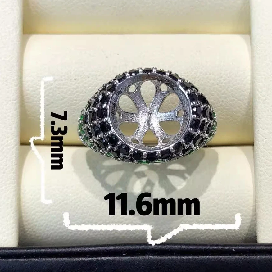 MeiBaPJ 12mm Freshwater Pearl RING Fashion Black Zircon Holder Ring DIY 925 Silver Setting Fine Wedding Jewelry for Women