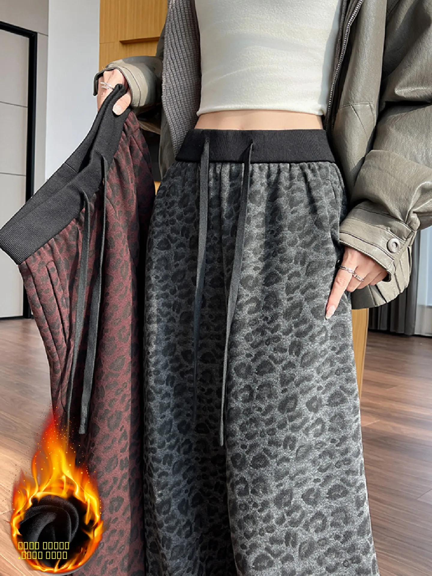 Pantalones de Pierna Ancha con Forro, de Doble Uso, para Mujer, Cintura Alta, Holgados, Rectos, Casuales, Deportivos, para Ir al Trabajo, Estilo Coreano, Sencillo...