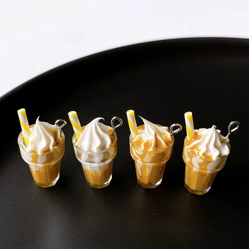 10PCS Simulated pearl milk tea cup keychain pendant, ice cream cup creative pendant, DIY resin accessories view 3