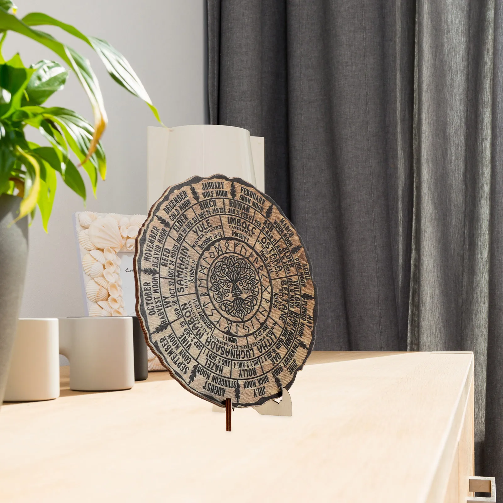 

Wooden Decorations Round Tree Calendar Natural Vintage Number Date Decorative Office Home