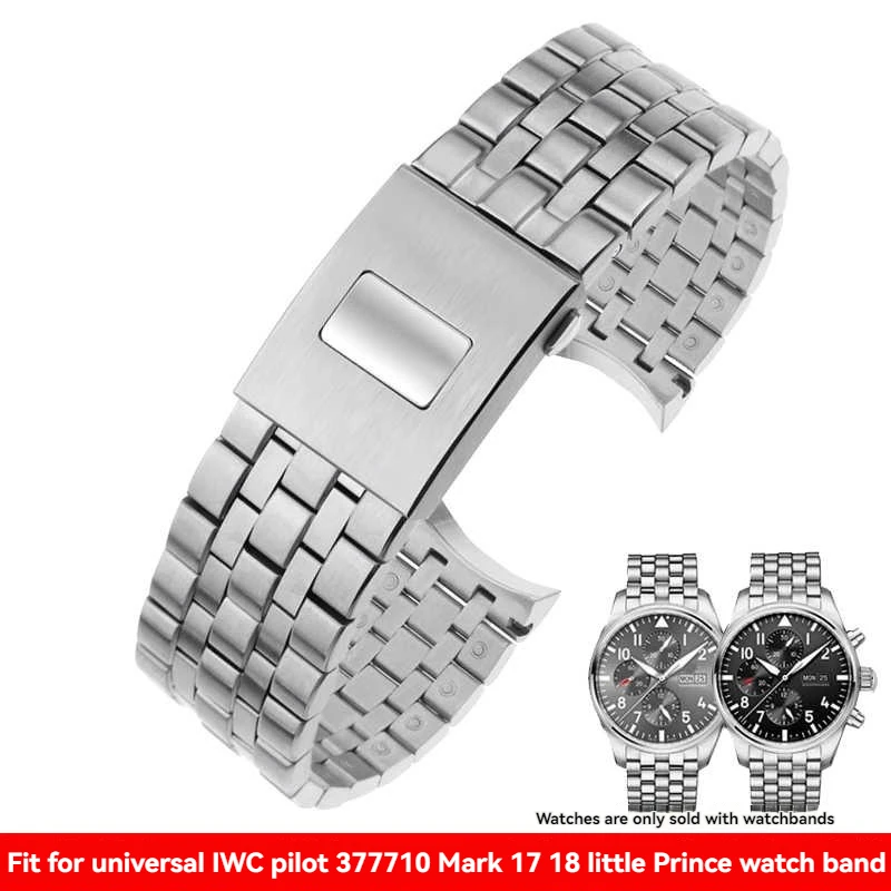 For IWC Pilot Little Prince IW37771 377710 Mark 17 18 Bracelet Watch Chain Curved End 316L Solid Stainless Steel Strap 20mm 21m