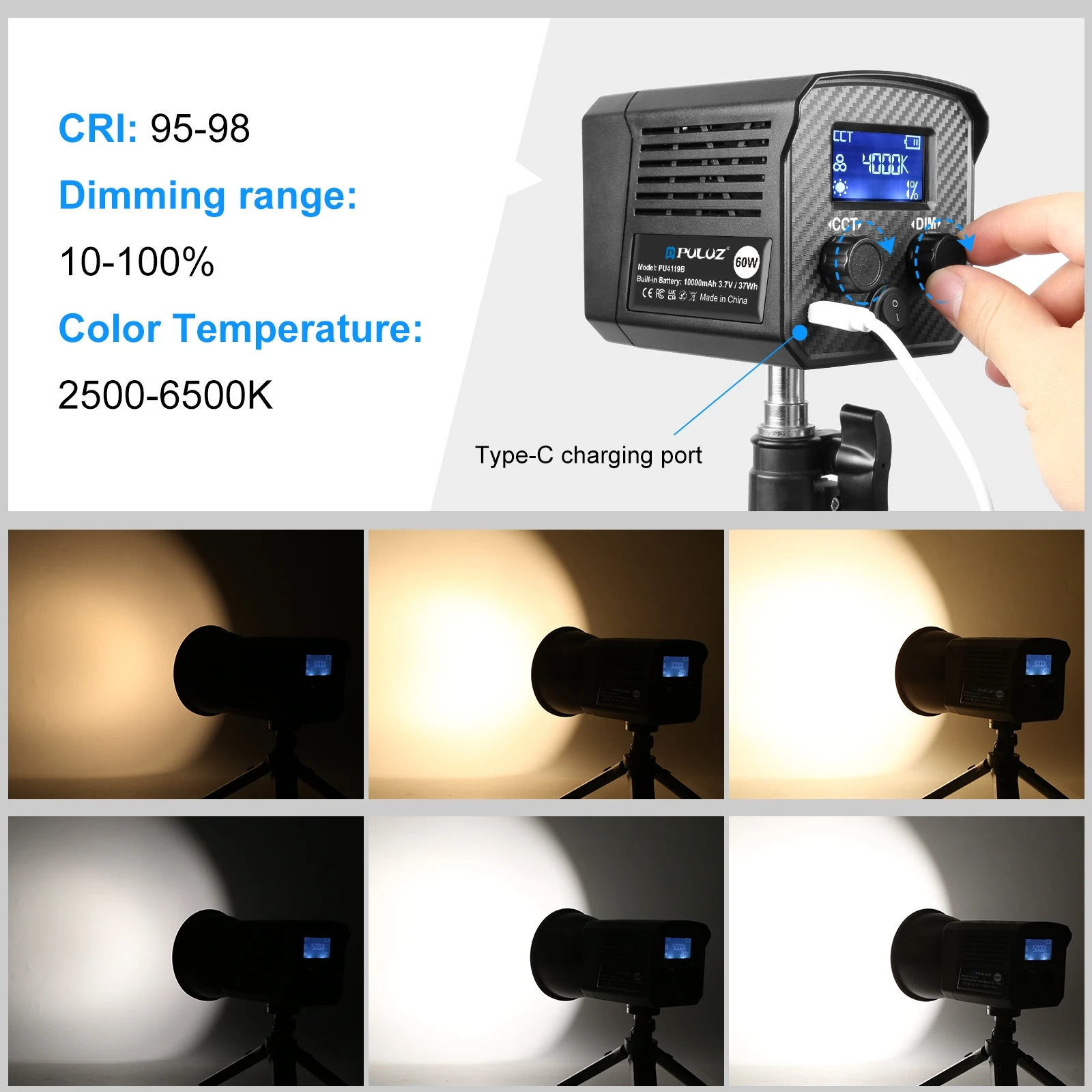 PULUZ 60 ワット COB ビデオライト 2500K- - Strobe Light Studio のレビューと価格