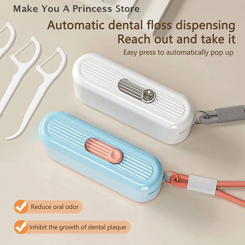 Floss Dispenser Automatic Ejectable Floss Organiser Oral Care Press-on Disposable Flossing Sticks Refillable Storage Box