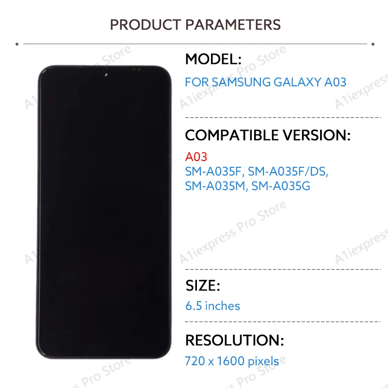 Pantalla LCD 6.5" para Samsung A03 A035, ensamblaje de pantalla táctil, repuesto 2