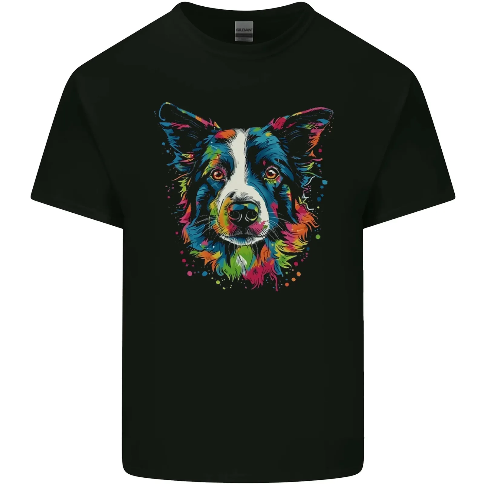 A Colourful Border Collie Dog Mens Cotton T-Shirt Tee Top