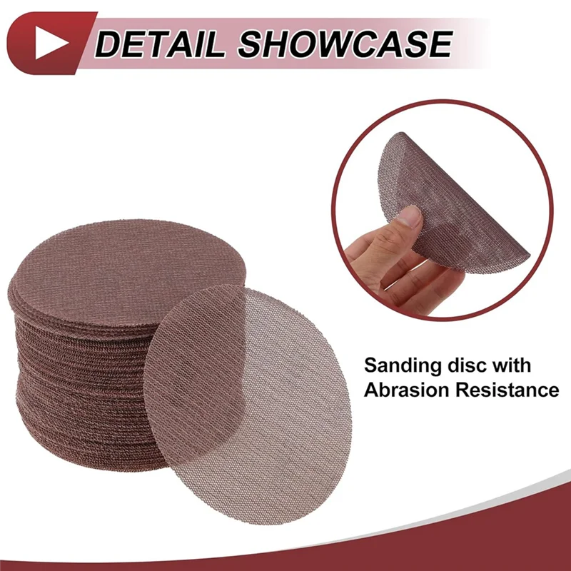 50 stuks 5 inch Abranet schuurgaas anti-verstopping haaklus stofvrij net schuurpapier 400 korrel bruin aluminiumoxide